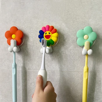 Criativo Flor de desenhos animados para Crianças, porta-Escova de dentes Soco-free montado na Parede Escova de dentes Cabide Escova de dentes Elétrica Prateleira