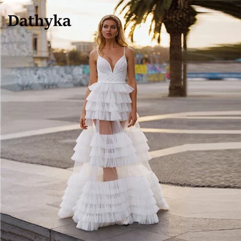 Dathyka Sexy Ilusão Camadas De Tule Vestido De Noiva Para Mariages Spaghetti Strap Decote Em V Vestido De Noiva Para Noiva Personalizados Plus Size