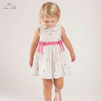 DB16927 dave bella verão menina do laço bonito bordado pontos vestido de crianças de moda de vestido de festa de crianças infantil roupas de lolita