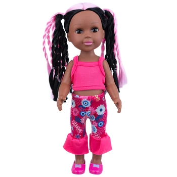De 14 polegadas, cor-de-rosa preto trança boneca na moda com 35 cm de cabelos lisos orquídea trança boneca de brinquedo