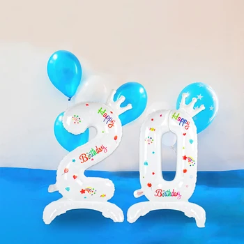 De 32 Polegadas de Pé Branco Número de Balões Folha com Coroa 0-9 Feliz Aniversário, Festa de Casamento, Decoração de chá de Bebê Digital Balões