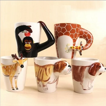 De cerâmica, Café com Leite, Ttea Caneca 3D Animal de Forma Pintados à Mão Veado Girafa Vaca Macaco, Cão, Gato de Camelo, Elefante, Cavalo Copa Presente Criativo