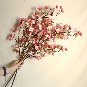 De seda Pêssego, Flor de Flores Artificiais para Decoração de Casa de Plástico Tronco Noiva Buquê de Casamento Mariage de Flor de Cerejeira Falso Flor