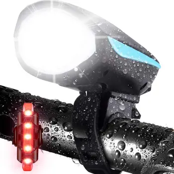 DIODO emissor de Luz de Moto USB Recarregável luz de bicicleta de Frente Impermeável Farol 250Lm 3 de Brilho Com o alto-Falante de bicicleta de Montanha de luz