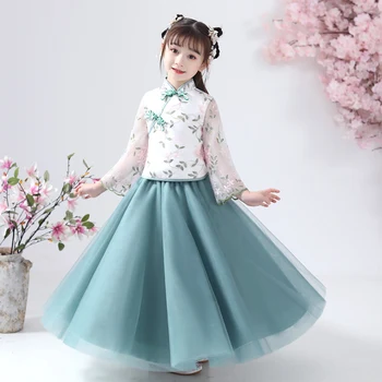 Elegante Floral Do Vestido Da Menina De Ano Novo Da Princesa Cheongsam Vestido De Casamento Vestido De Vestidos De Crianças Festa De Aniversário Qipao Vestido De Desgaste