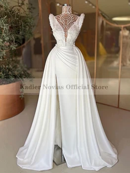 Elegante árabe Branco de Gola Alta do Vestido de Casamento de 2023, com Saia Destacável Túnica Elegante de Noiva, Vestidos de Casamento Apliques de Renda