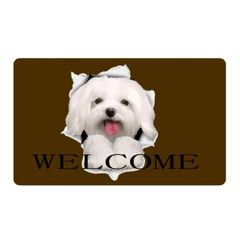 Engraçado Cão Maltês Capacho de boas-Vindas, Decoração Entrada de Não-deslizamento da Porta de Esteira de Borracha Lavável em Carpete Casa de Tapete de Carpete