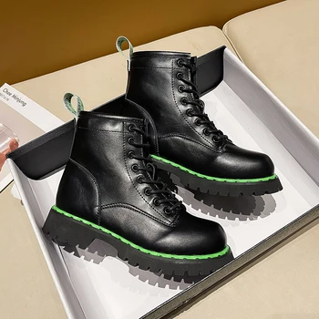 Estilo britânico botas nova cor de correspondência de meados de tubo curto botas femininas versão coreana da espessura da sola grossa calcanhar lace-up boots