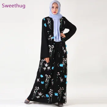 Floral Abaya Dubai Quimono Hijab Muçulmano Vestido Abayas Para As Mulheres Kaftan Caftan Marocain Oração Turco De Vestuário Islâmico Manto Femme