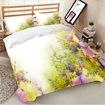 Flores em 3d rainha, rei de casal tamanho de roupa de cama macia conjunto de capa de edredão de cama de folha de fronhas de 4pcs