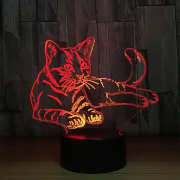 Gato dos desenhos animados em 3D, com luz de presença LED USB Ilusão Lâmpada Multicolor Toque Remoto Luminaria Lampara de Decoração de Casa de Crianças Apresenta Drop Shipping
