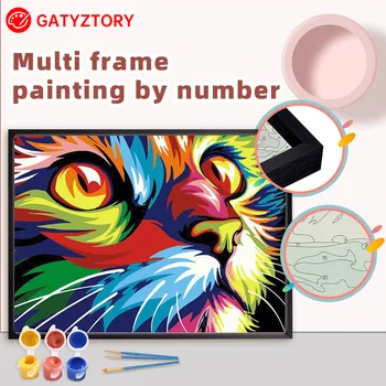 GATYZTORY Colorir Por Números Gato Imagem Com o Multi Frame de Alumínio Kits de Desenho da Tela 60x75cm Foto da Parede Decoração da Casa