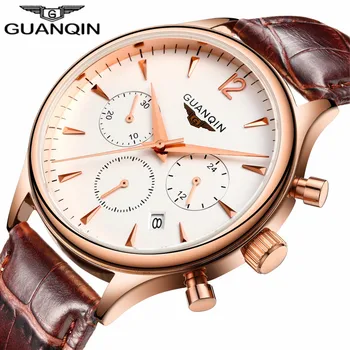 GUANQIN Relógios de Luxo Homens relógio Marca de Topo masculino relojes Moda Esporte relógio de Pulso com Pulseira de Couro Relógio de Quartzo Montre Homme