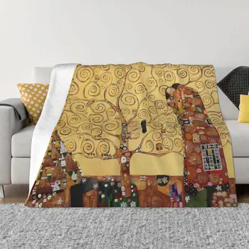 Gustav Klimt Cobertor de Flanela Árvore da Vida Friso Stoclet Novidade Jogar Mantas para o Sofá-Cama Sala 125*100cm Colcha