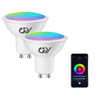 GY 2Pack Smart LED wi-Fi Lâmpadas Compatíveis com Alexa Google/Home 7W 500LM GU10 Dimmable Lâmpadas LED RGB 16M Cores 2700K-6500K RA80