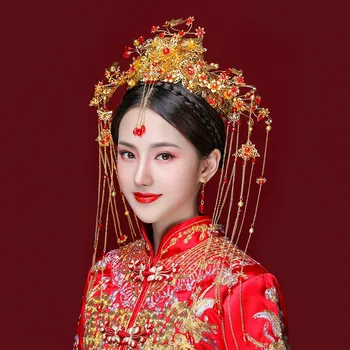 HIMSTORY Retro Estilo Chinês de Casamento Phoenix Coroa Mulheres de Luxo Noiva Capacete e Acessórios para o Cabelo