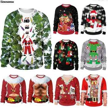 Homens Mulheres Santa Feio Camisola do Natal em 3D Engraçado Impresso Festa de Natal Gola do Casaco Pullover de Natal Jumpers Tops