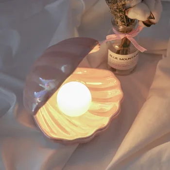Ins Cerâmica Shell com a Pérola da Noite a Luz de Gerador de Sereia Luz de Fadas Shell Noite Lâmpada de Cabeceira para Decoração de Casa de Presente de Natal