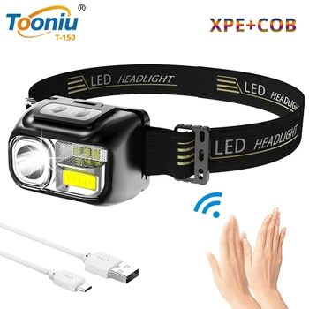 IR Sensor de Farol de LED Mini XPE+COB Pesca Lanterna 1200mAh Farol Recarregável USB Camping Lanterna Impermeável Tocha