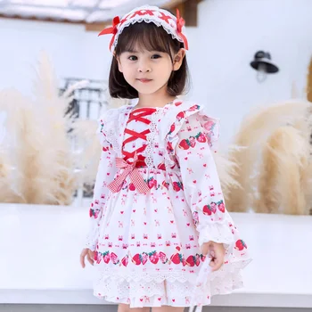 Japonês sweet lolita vestido vintage criança/crianças de cintura alta bonito impressão vestido vitoriano kawaii girl gothic lolita op loli