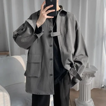 Jaqueta De Homens Harajuku Solta Camisa De Manga Comprida Casaco 2021 Outono Roupa Casual Tops Coreano Moda Homme Outwear Masculino Chaquetas