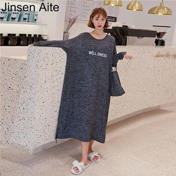 Jinsen Aite a coleção Primavera / Verão das Mulheres Nightdress Manga Longa Pijamas Solta Modal Confortável e Casual Camisolas Sleepshirts JS855