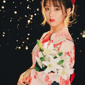 Kimono mulheres do sexo Feminino kawaii Japonês Estilo Retro Fotografia Fotografia Fotografia Camellia Vestido Formal gueixa Tradicional asiática Roupas