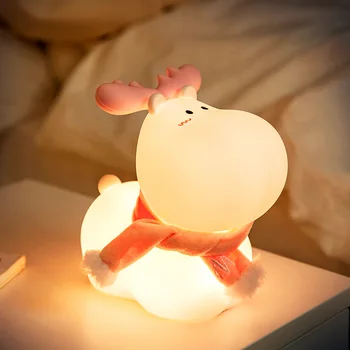 LED Elk Lâmpada de Luz do USB Recarregável de Escurecimento & Timer Elk Noite a Lâmpada do Quarto-de-Cabeceira Decoração de Natal de Presente Bebê Lâmpadas