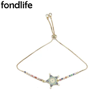 Luxo brilhante Azul Zircão Estrelas turco Olho Mau Padrão de Bracelete Para as Mulheres Sorte de Jóias Corda Cadeia de Estrela de Cinco pontas da Pulseira de Presente