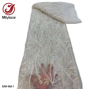 Luxo de Rendas Frisado de Lantejoulas Africana Tecido de Renda 2022 Alta Qualidade Nigeriano Bordado Laço de Tecido para Costurar o Vestido de Noite RJW-960