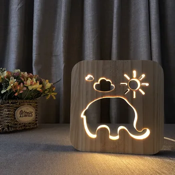 Madeira Escultura de Elefante Luz da Noite Nórdica LED USB dos desenhos animados de Animais Nocturna Quarto de Cabeceira Lâmpada de Meninos Meninas rapazes raparigas Presentes