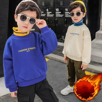Meninos' Moletons Camisolas de Algodão de Lã 2021 Elegante Quentes, Além de Veludo Engrossar Inverno Outono Tops Adolescente Roupas para Crianças