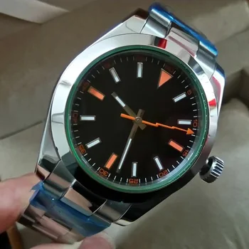 Moda Parnis 40mm Mostrador Preto Automático Homens Relógio de Cristal de Safira Luminosa Mecânica Relógios de Luxo reloj hombre Homem Relógio