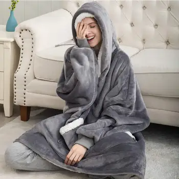 Mulheres Oversize Capuz Casaco De Inverno De Lã Gigante Wearable Cobertor Com Mangas Longas Hoodies De Suor De Roupas De Moletom Feminino