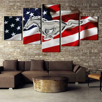 Multi-Painel de Diy Diamante Pintura EUA Mustang Americano Bandeira dos Estados Unidos Pintura, Bordado de Diamante 5 Conjunto de peças de Quebra-cabeça Mosaico