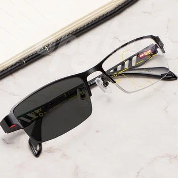 Multifocal Progressiva Óculos De Leitura Fotossensíveis Homens De Alta Qualidade Anti Blue Ray Presbiopia Óculos Lupa De Metal Semestre Quadro