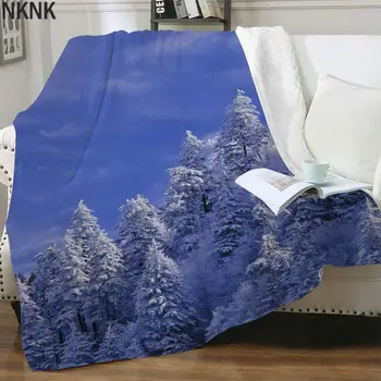 NKNK Brank Cobertores de Inverno Céu Colcha Para Cama de Árvores Cobertores Para Camas Cenário de Impressão 3D Sherpa Cobertor Premium Poliéster