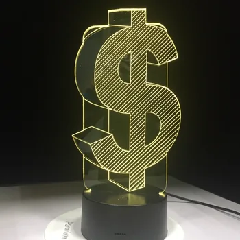 Novidade 3D, USD Sinal de Dólar de Decoração de Casa de Lâmpada de Flash Atmosfera de Festa Luminarias de Toque de 7 Mudança de Cor LED Ilusão de Luz