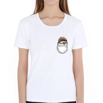 Novo 2022 Moda de Bolso bonito do Ouriço T-Shirt das Mulheres de Verão, Novidade Tinta Impressa Tops Hispter em torno do Pescoço T-shirts