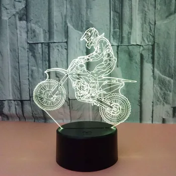 Novo Estilo de Moto 3d Lâmpada de 7 de Cor Mudança de Visual da Noite do Diodo emissor de Luz de Toque do Controle Remoto Visual Lâmpada 3d Luminárias