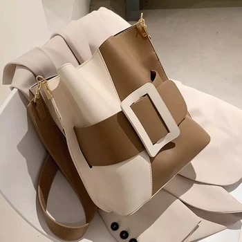 O contraste de cores Bucket bag duplo 2020 Moda Nova de Alta qualidade do Couro do PLUTÔNIO das Mulheres Designer Mala de Alta capacidade de Ombro Messenger Bag