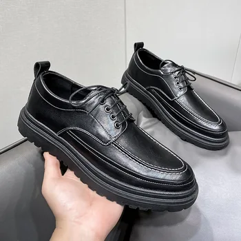 O designer coreano mens lazer vaca sapatos de couro preto plataforma vestido formal sapato estilo de rua calçado senhores tênis zapatos
