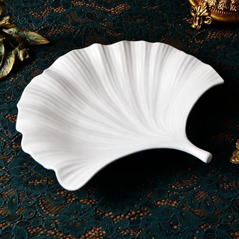 Ocidental da placa, branco damasco folha plate, estilo Europeu delicadeza do prato, prato de fruta, underglaze prato de porcelana, bandeja de casamento.