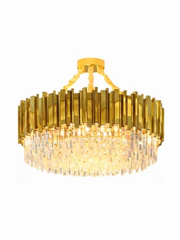 Ouro Clássico Lustre de Cristal de Luxo Rodada Dimmable CONDUZIU o Lustre Pendurado a Lâmpada de Decoração de Casa de Aparelho Sala de estar Sala de Jantar