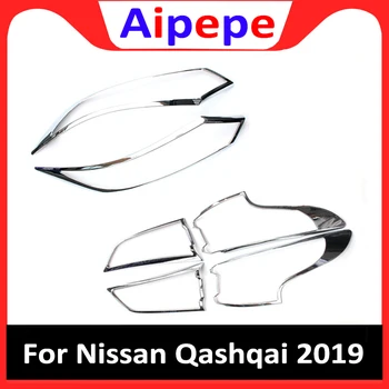 Para Nissan Qashqai Novo 2019 Cabeça Faróis Traseiros Tampa da Luz da Cauda luzes da Lâmpada Quadro de Guarnições de ABS Cromado Carro de Moldagem Acessórios