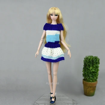 Puro Azul Do Manual Camisola De Malha Para A Boneca Barbie Trajes Moda Vestido De Roupa De Roupa Para 1/6 Casa De Bonecas Acessórios Brinquedos