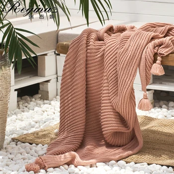 REGINA Marca de Espessura Jogar o Cobertor cor-de-Rosa Cinzento Damasco Quente Mão Tricotar Chunky Cobertor de Borla Faixa Nórdicos Bonito Adultos Office Lança