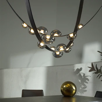 Restaurante da Lâmpada Moderna Lustre Criativo de Iluminação LED Cinto de Vidro da Lâmpada Bola Cinto de Café Cozinha Bar Quarto de Estudo Lustre