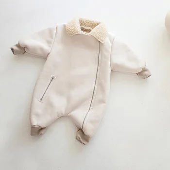 Roupas de bebê para Crianças de Inverno de Romper Cashmere Creeper Engrossado Macacão de Lapela Bebê Cordeiro de Cashmere Creepe