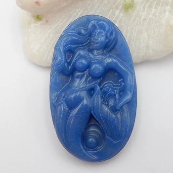 Semi-preciosas jóias de pedra, Esculpido Sereia Azul Jaspe, pedra preciosa de cabochão de Esferas para fazer Jóias 55x32x10mm32g